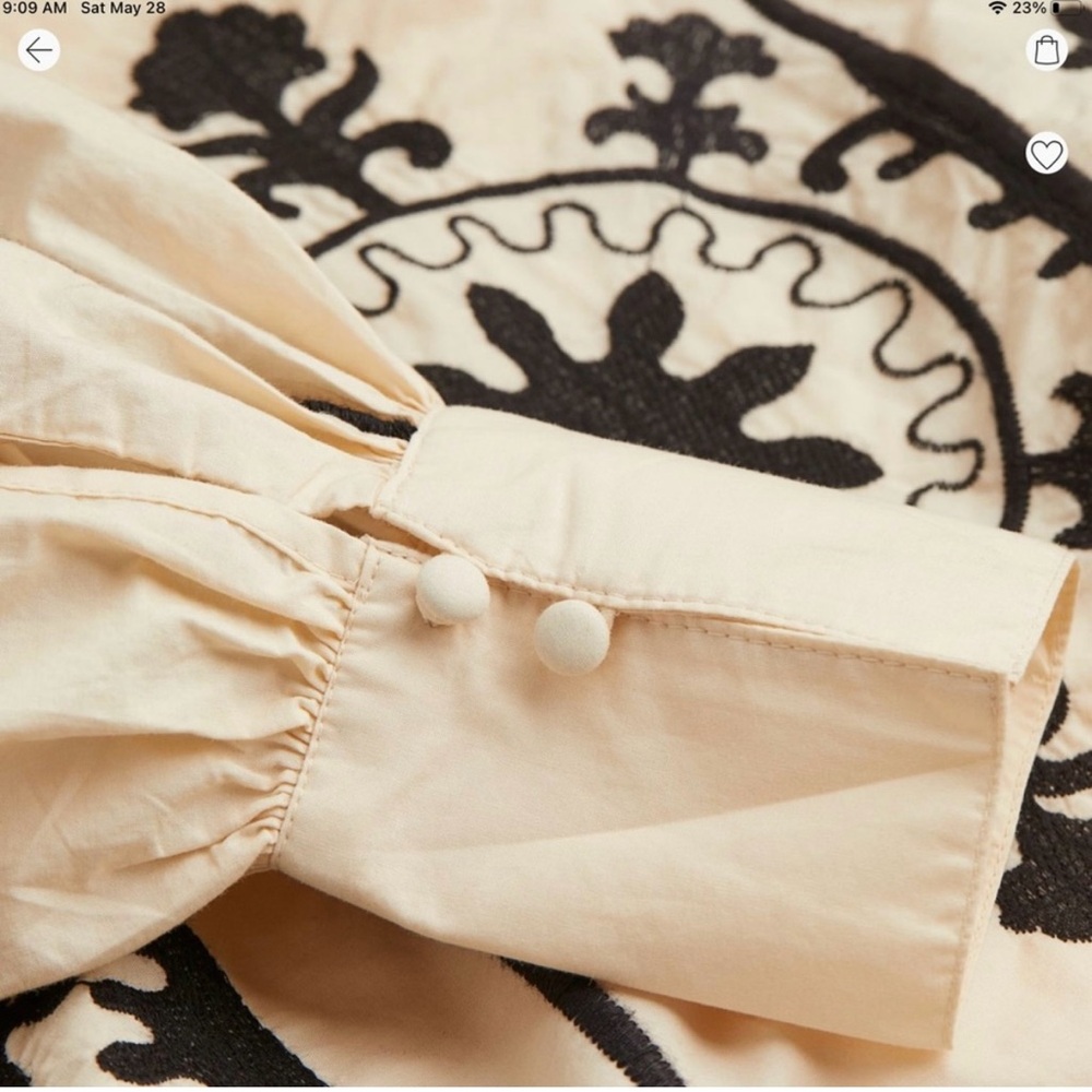 NWT H&M Trend Oversized Embroidered Kaftan Boho Light Beige Cotton Dress Kaftan - Picture 7 of 10
